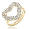 Позолоченные 14K медные открытые кольца, бриллиантовое сердце регулируемые кольца ювелирные изделия для женщин 2021